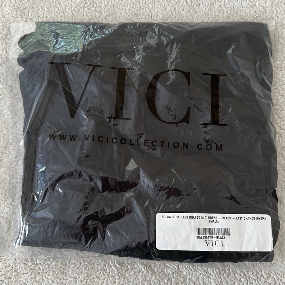 VICI | Aglow Strapless Draped Midi Dress - Picture 4 of 6